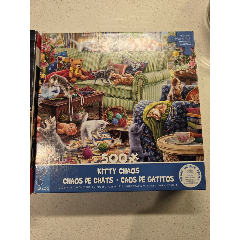 Caeco CATS Puzzles Lot of 2 Night Spirit & Kitty Chaos 550-500 Pcs. Complete - Picture 2 of 15